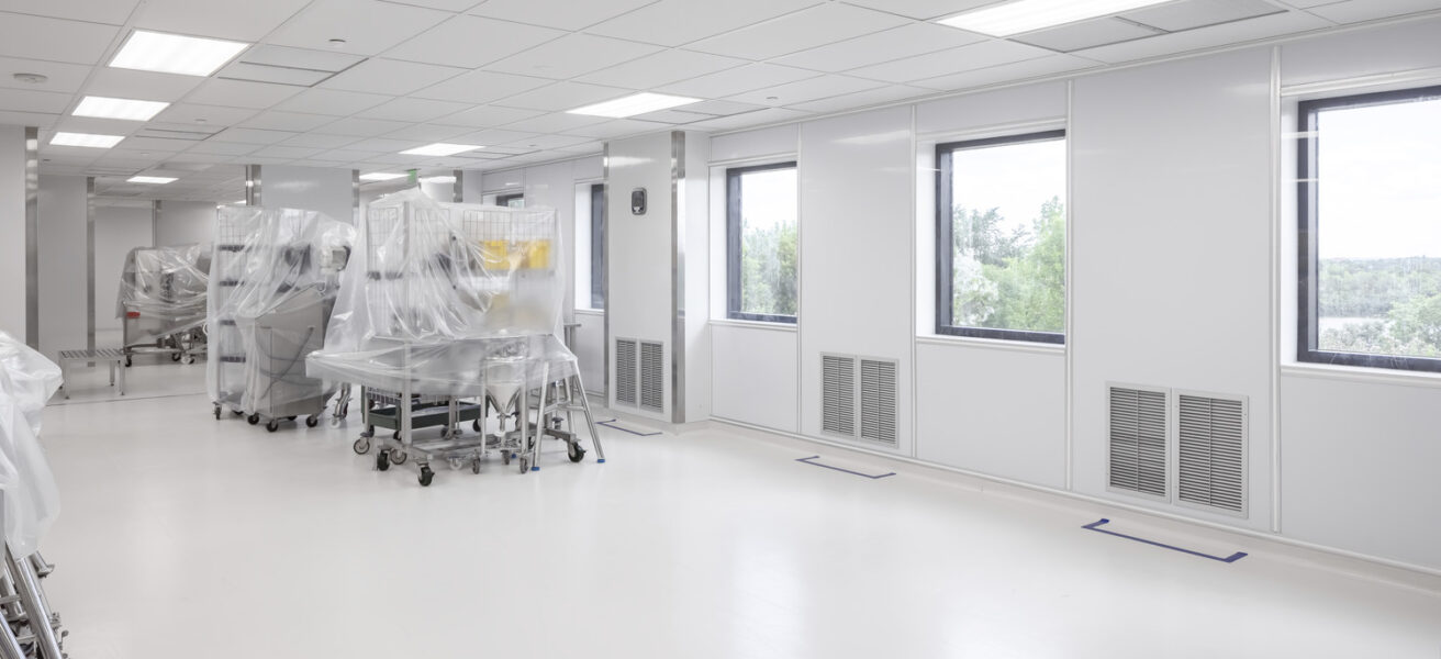 Lab equipment stored in a clean production facility.