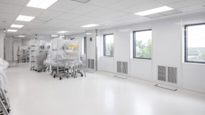 Lab equipment stored in a clean production facility.