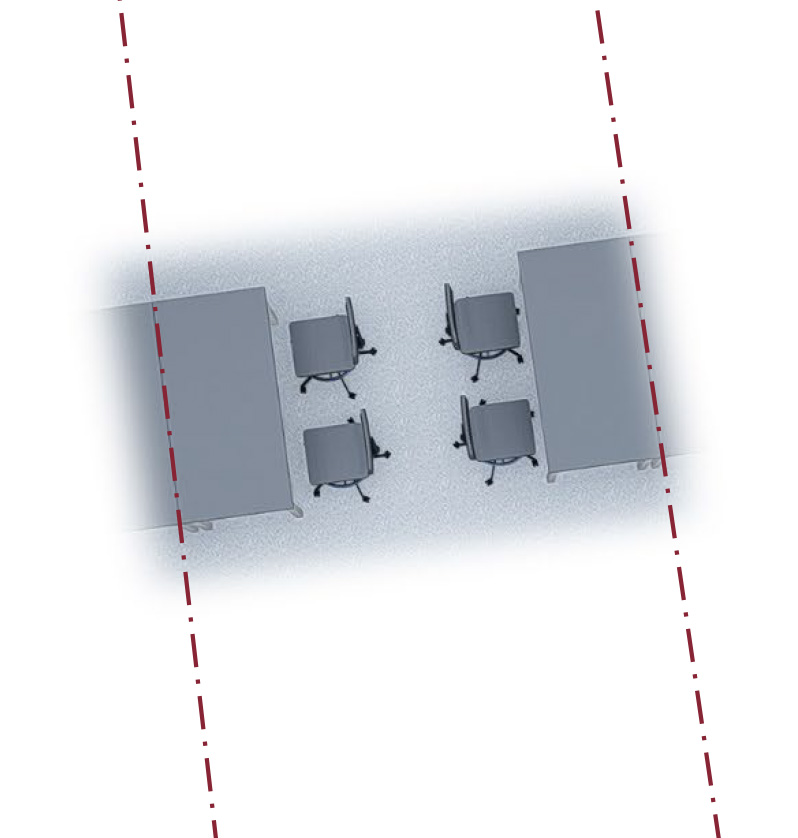 A typical module diagram from above, showing two workstations with two chairs positioned back to back