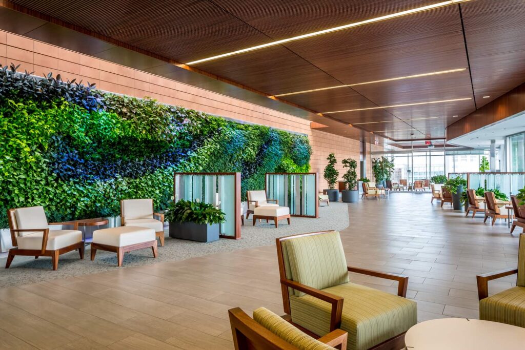 The living green wall at Mayo Clinic Dan Abraham Healthy Living Center Mezzanine Lounge