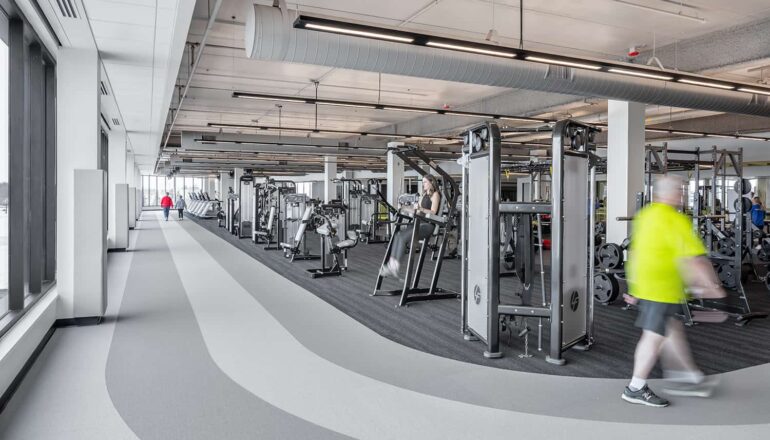 The walking track rings around an exercise equipment area.