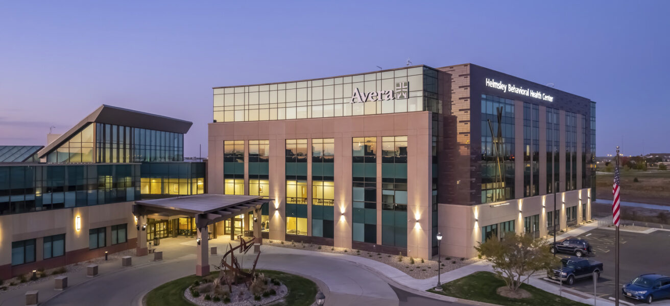 The Avera Behavioral Health Center entry at dusk.