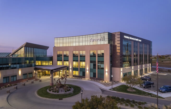 The Avera Behavioral Health Center entry at dusk.