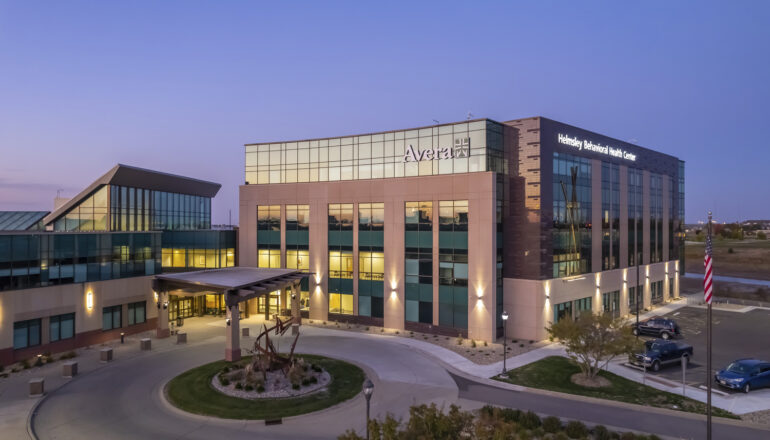 The Avera Behavioral Health Center entry at dusk.