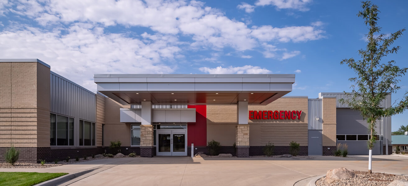 Exterior view of the Emergency Department entry and canopy.