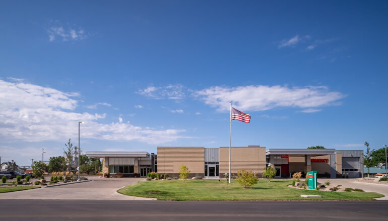 Exterior siding on the Avera Missouri River hospital includes patterns that emulate plowed farm fields.