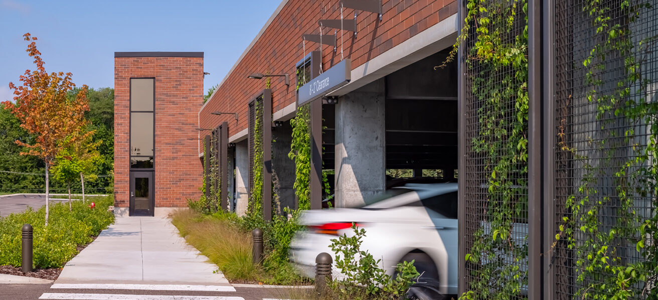 A car entering the CHS parking deck.