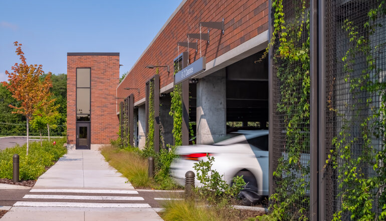 A car entering the CHS parking deck.