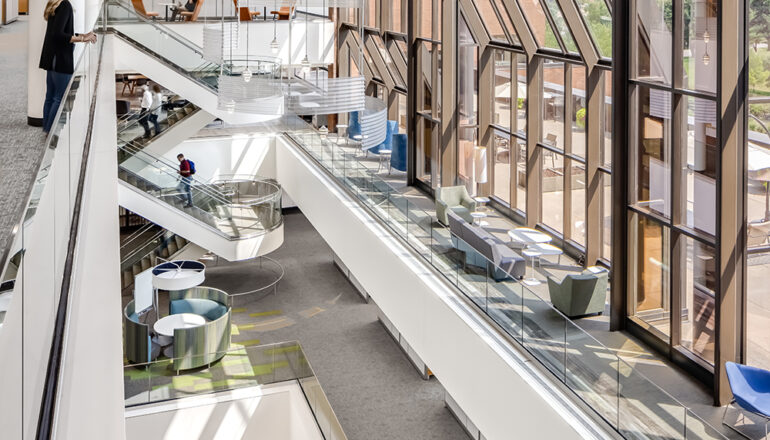 Overall view of the renovated CHS headquarters atrium.