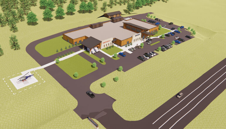 A rendering of an aerial view of Cascade Medical Center.