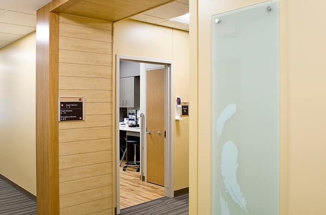 Wayfinding elements in the Custer Hospital that lead to exam rooms
