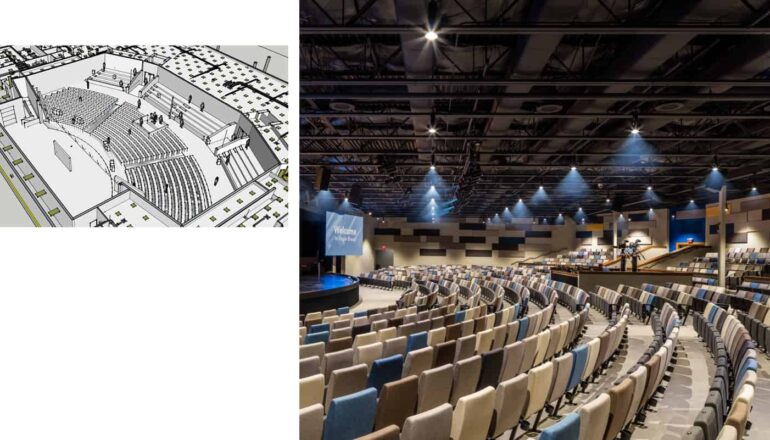 A diagram shows how the worship area is arranged with the floor plan.