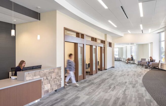 The new welcome desk offers a spacious waiting area and private check-in rooms.