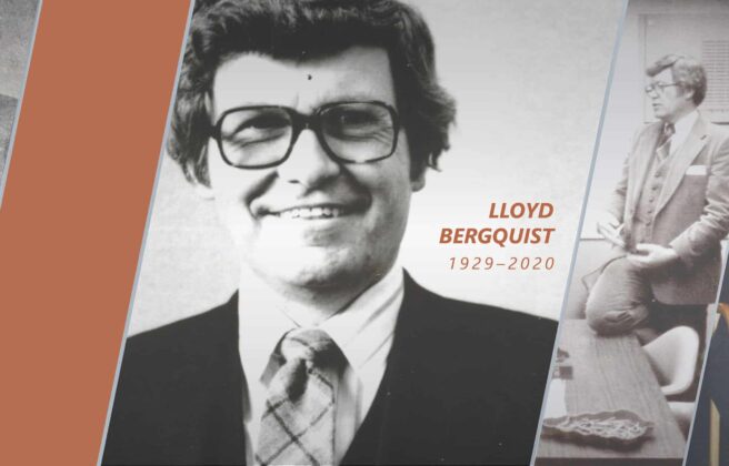 Images of Lloyd Bergquist with the years of his life, 1929 to 2020