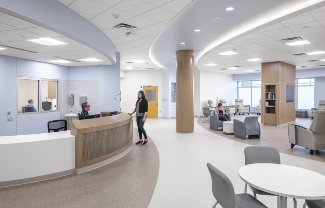 The main gathering space and nurse station in the EmPATH unit.