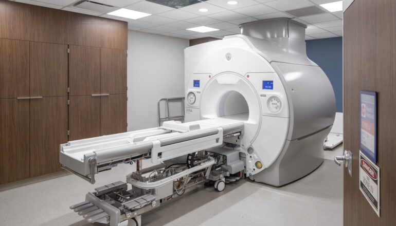 Wide angle of an MRI in the Mayo Clinic Health System Mankato Imaging Center.