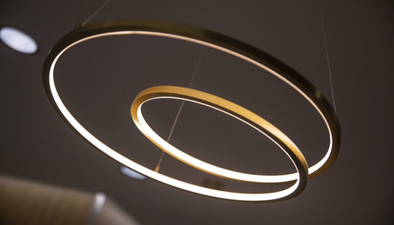 A detail shot of ring-shaped lights.