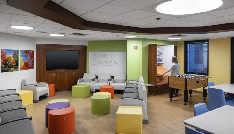 A person preps an activity in the pediatric wing of the Mayo Clinic psych department.