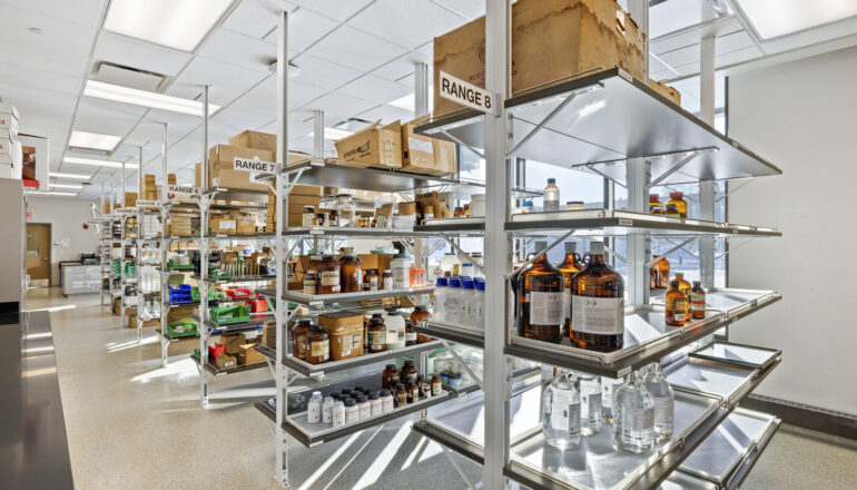 Lab storage racks in Sugihara Hall.