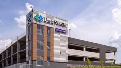 Elevated view of the Park Nicollet Burnsville parking ramp.