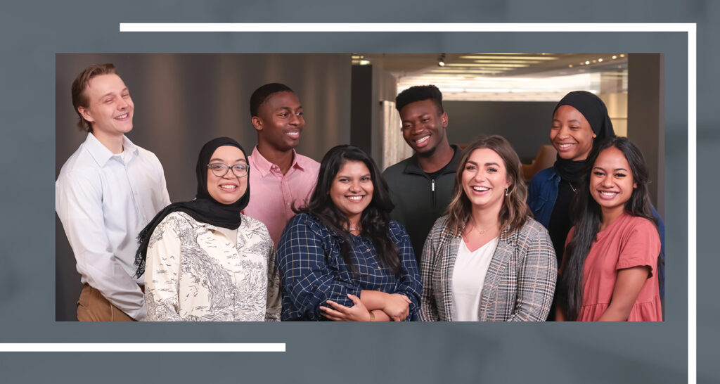 A group of 2022 BWBR student summer interns on a gray graphic background