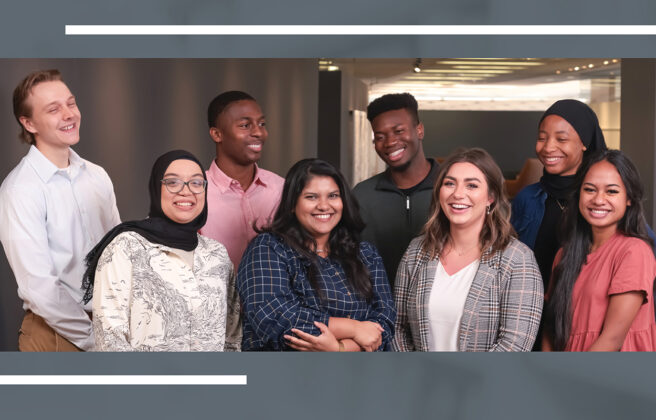 A group of 2022 BWBR student summer interns on a gray graphic background