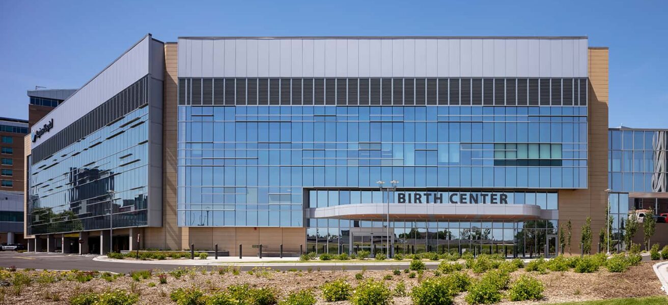 An exterior view of the birth center entry
