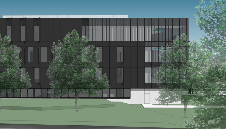 An exterior elevation rendering of the SCC STEM Center