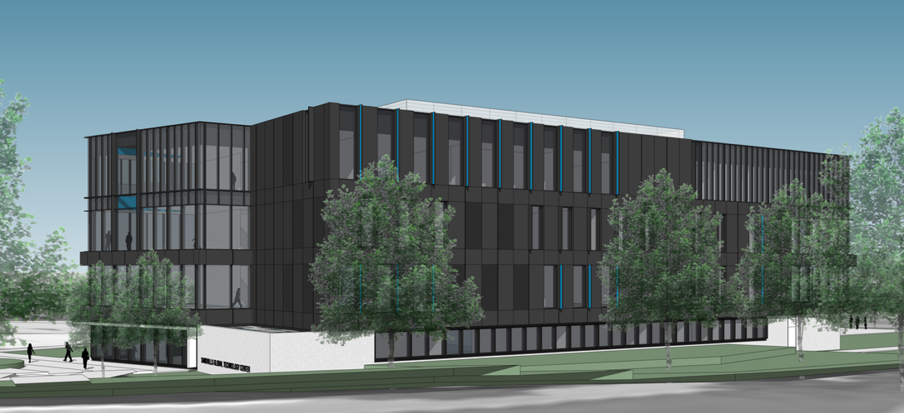 An exterior elevation rendering of the SCC STEM Center