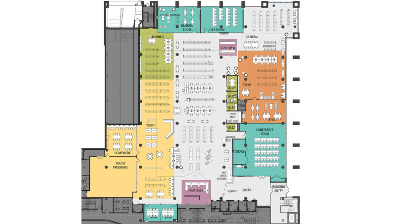 A color floor plan of the Rondo Library remodeling.