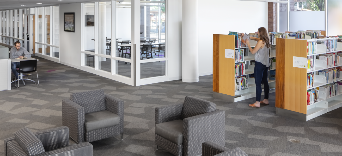 People browse the non-fiction section of the Rondo Library.