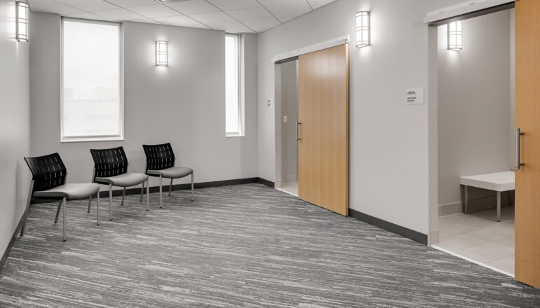 A meditation space and separate wash rooms.