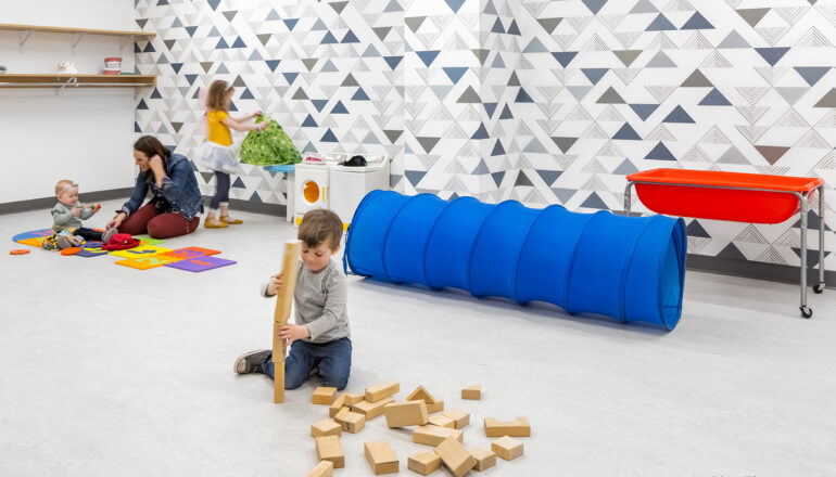 Children utilizing the play therapy room and toys.