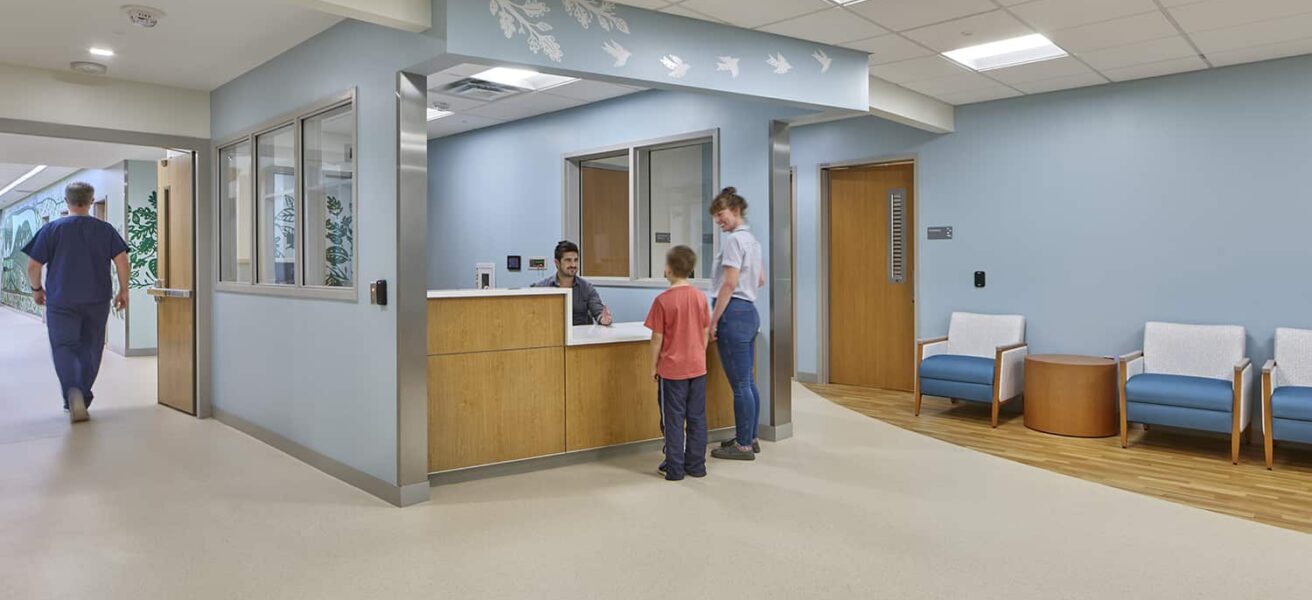 The reception desk that welcomes patients into the CAP unit.