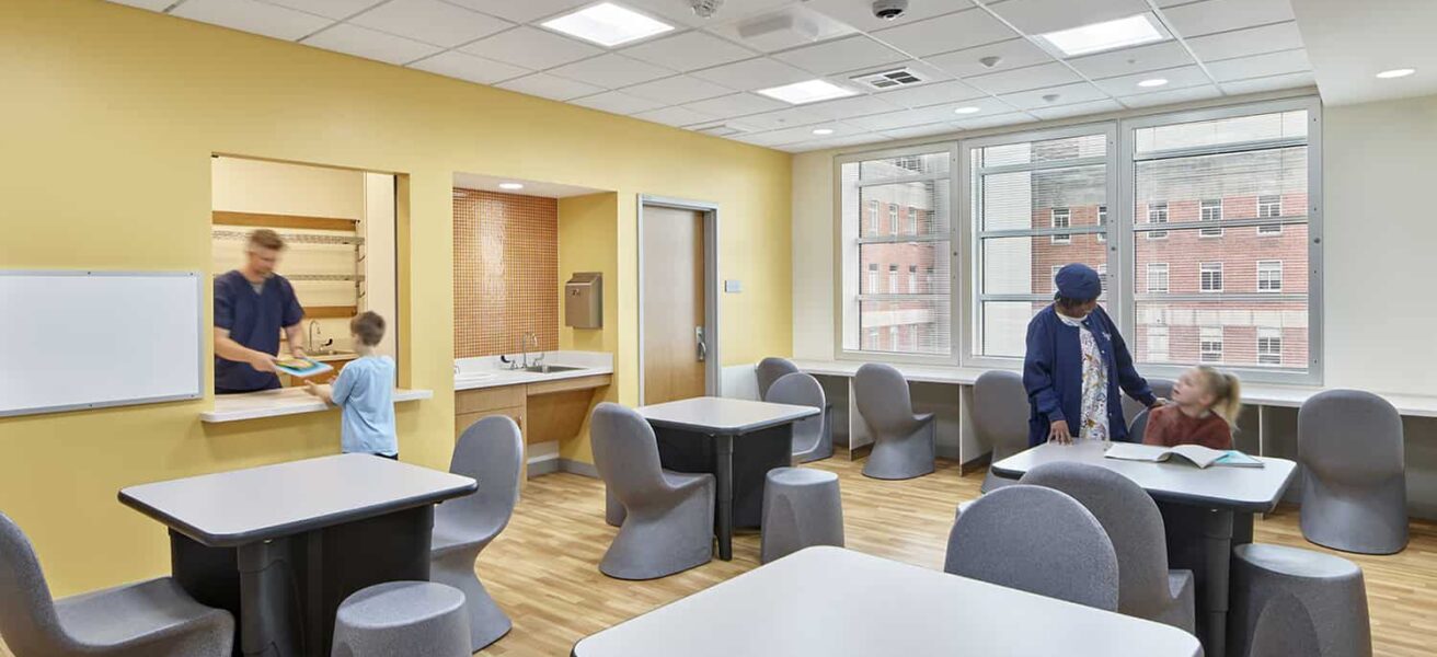 Inpatient CAP dining area with yellow color accents.