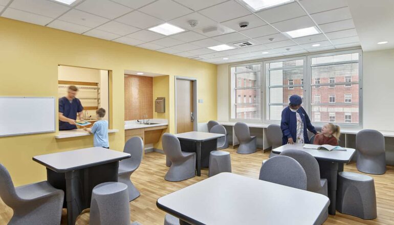 Inpatient CAP dining area with yellow color accents.