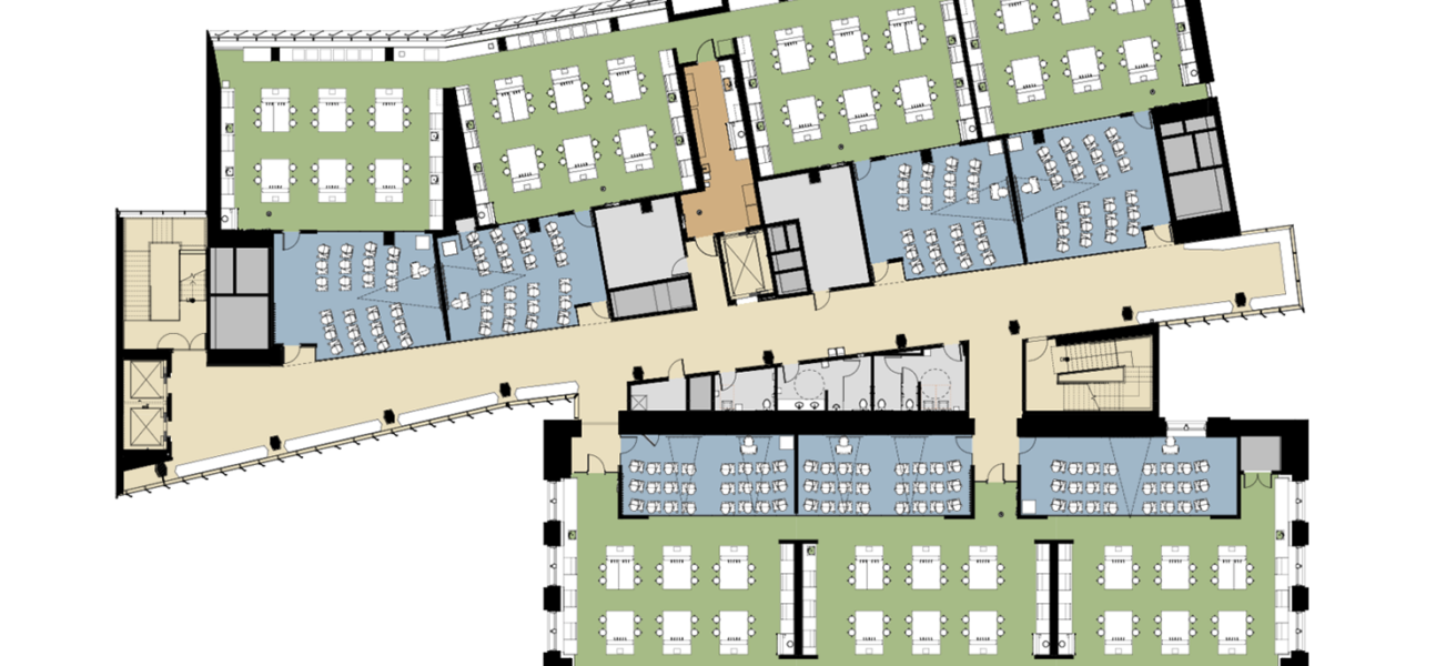 A typical floor plan of the renovated Fraser Hall