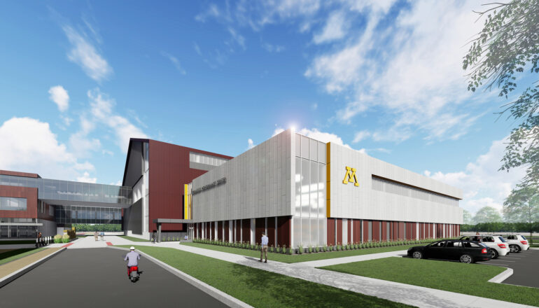 An exterior rendering of the new gymnastics practice facility.