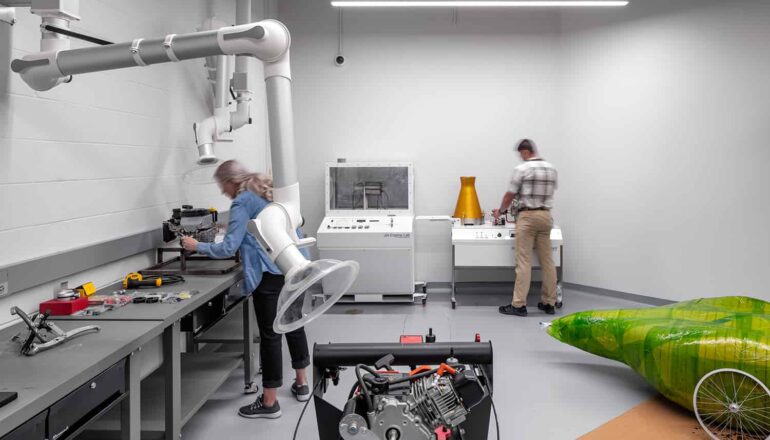 An engineering lab for vehicle testing.