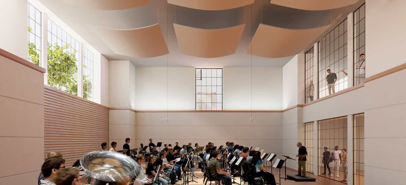 Rendering of the instrument rehearsal room with clerestory winows.