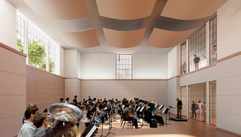 Rendering of the instrument rehearsal room with clerestory winows.